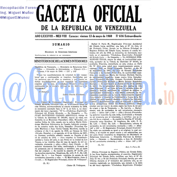 Gaceta Oficial 616 del 13 Mayo 1960