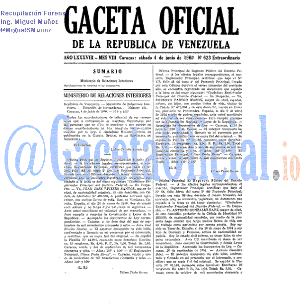 Gaceta Oficial 623 del 4 Junio 1960