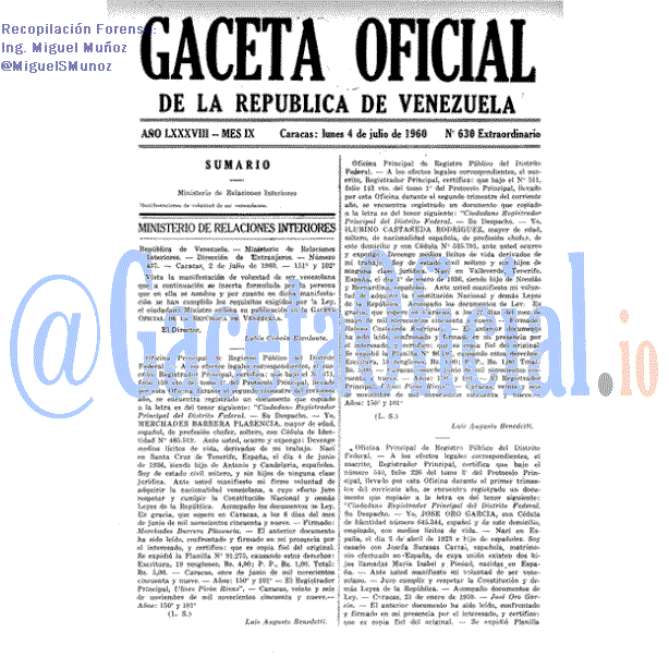 Gaceta Oficial 630 del 4 Julio 1960