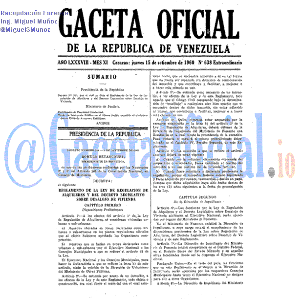 Gaceta Oficial 638 del 15 Septiembre 1960