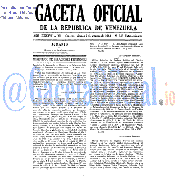 Gaceta Oficial 643 del 7 Octubre 1960