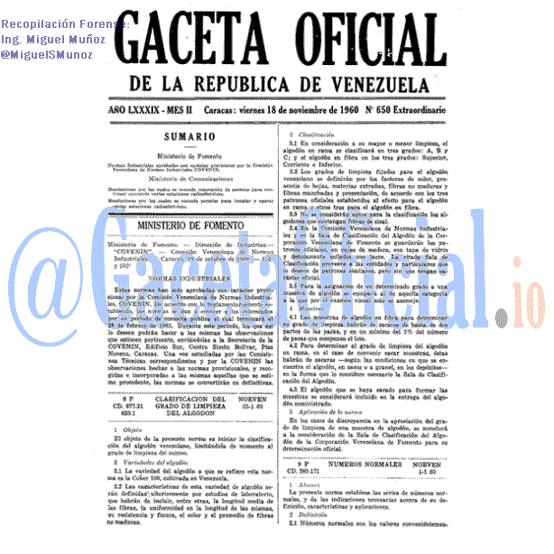 Gaceta Oficial 650 del 18 Noviembre 1960