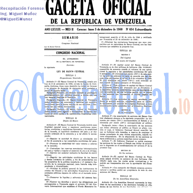Gaceta Oficial 654 del 5 Diciembre 1960