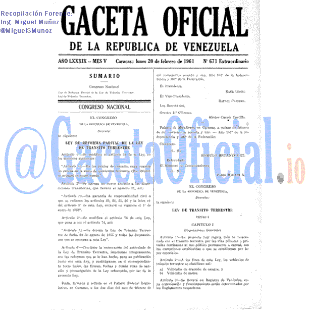 Gaceta Oficial 671 del 20 Febrero 1961
