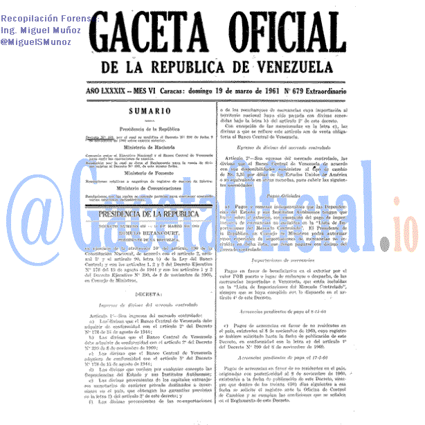 Gaceta Oficial 679 del 19 Marzo 1961