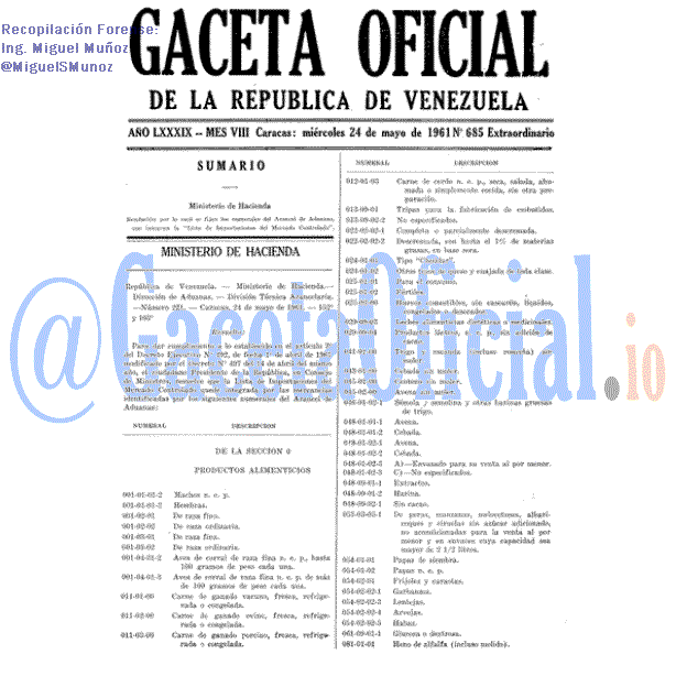 Gaceta Oficial 685 del 24 Mayo 1961