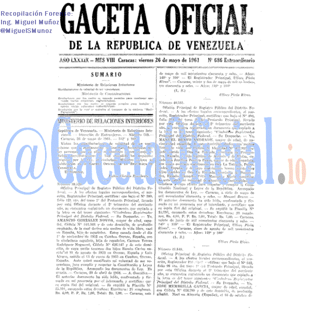 Gaceta Oficial 686 del 26 Mayo 1961