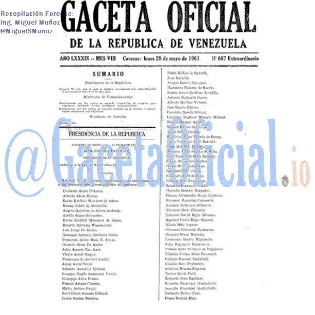 Gaceta Oficial 687 del 29 Mayo 1961