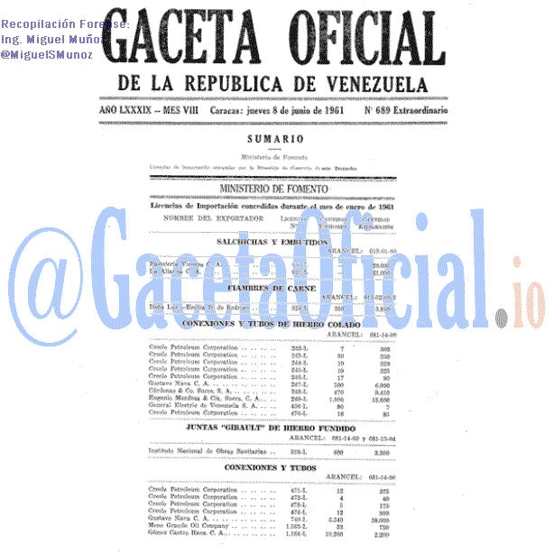 Gaceta Oficial 689 del 8 Junio 1961