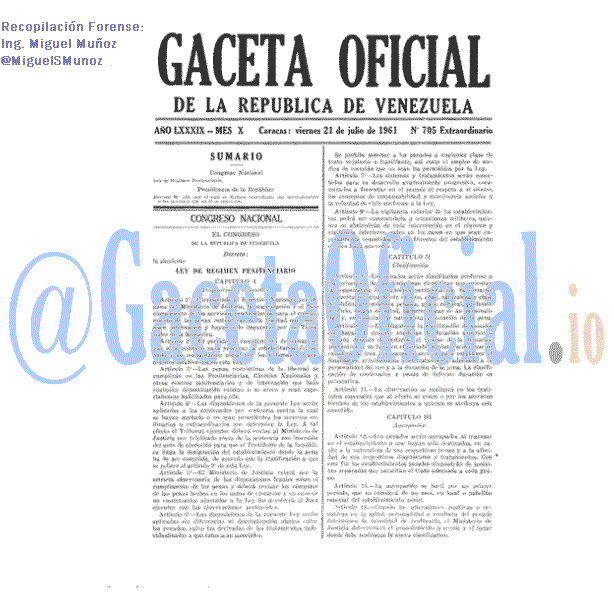 Gaceta Oficial 705 del 21 Julio 1961
