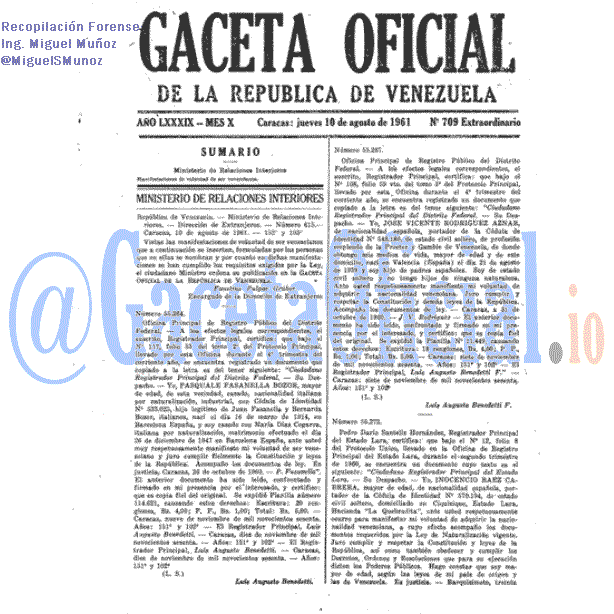Gaceta Oficial 709 del 10 Agosto 1961
