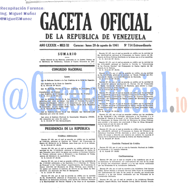 Gaceta Oficial 714 del 28 Agosto 1961