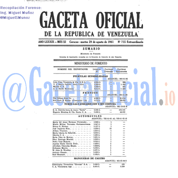 Gaceta Oficial 715 del 29 Agosto 1961