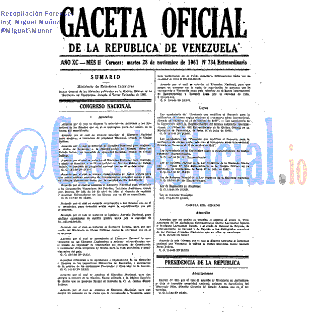 Gaceta Oficial 734 del 28 Noviembre 1961