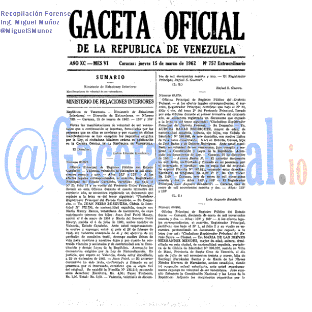 Gaceta Oficial 757 del 15 Marzo 1962