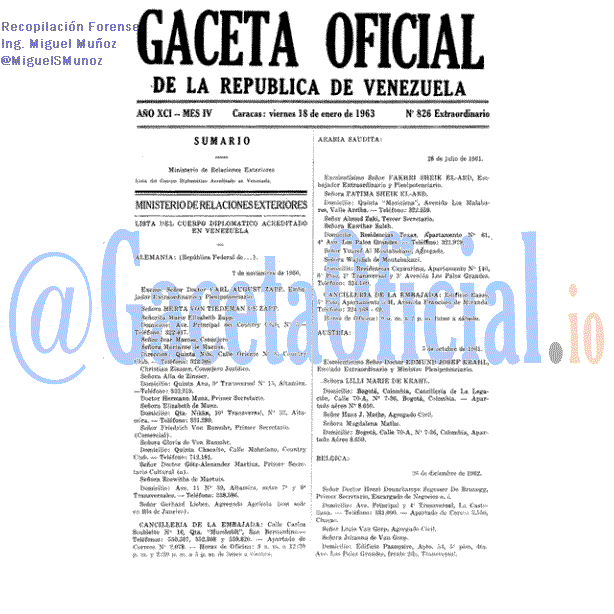 Gaceta Oficial 826 del 18 Enero 1963