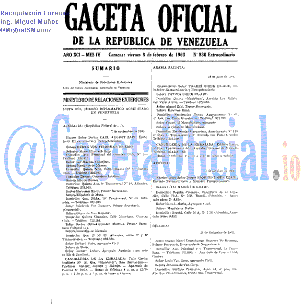 Gaceta Oficial 830 del 8 Febrero 1963