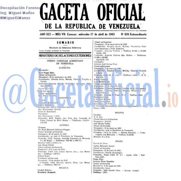 Gaceta Oficial 838 del 17 Abril 1963