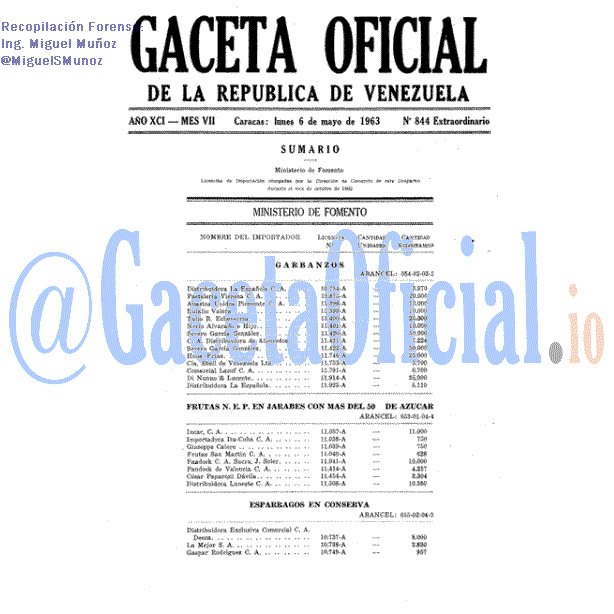 Gaceta Oficial 844 del 6 Mayo 1963