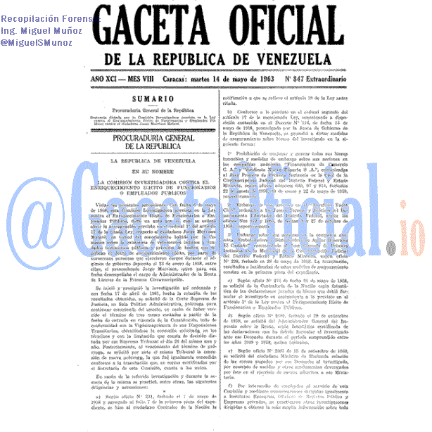 Gaceta Oficial 847 del 14 Mayo 1963