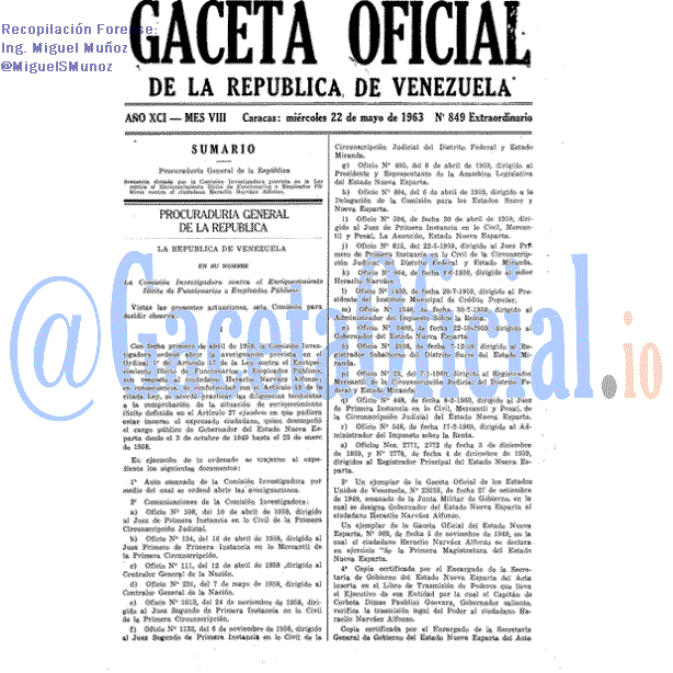 Gaceta Oficial 849 del 22 Mayo 1963