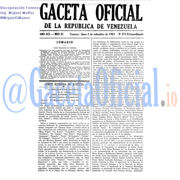 Gaceta Oficial 873 del 2 Septiembre 1963