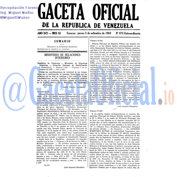Gaceta Oficial 875 del 5 Septiembre 1963