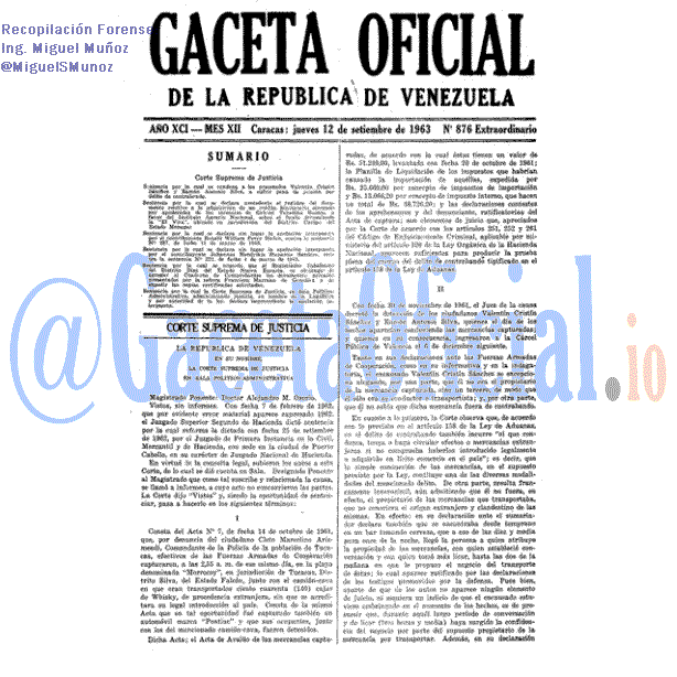 Gaceta Oficial 876 del 12 Septiembre 1963