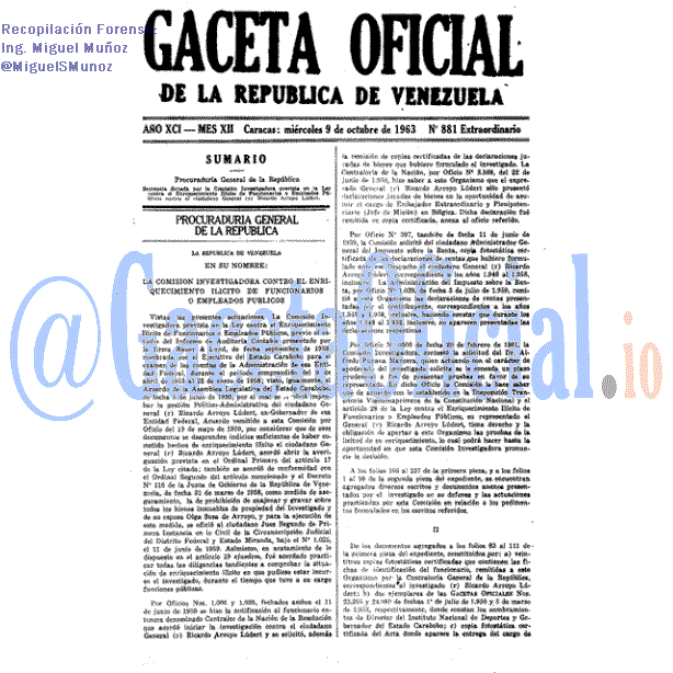 Gaceta Oficial 881 del 9 Octubre 1963
