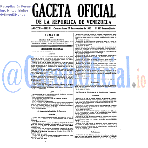 Gaceta Oficial 885 del 25 Noviembre 1963