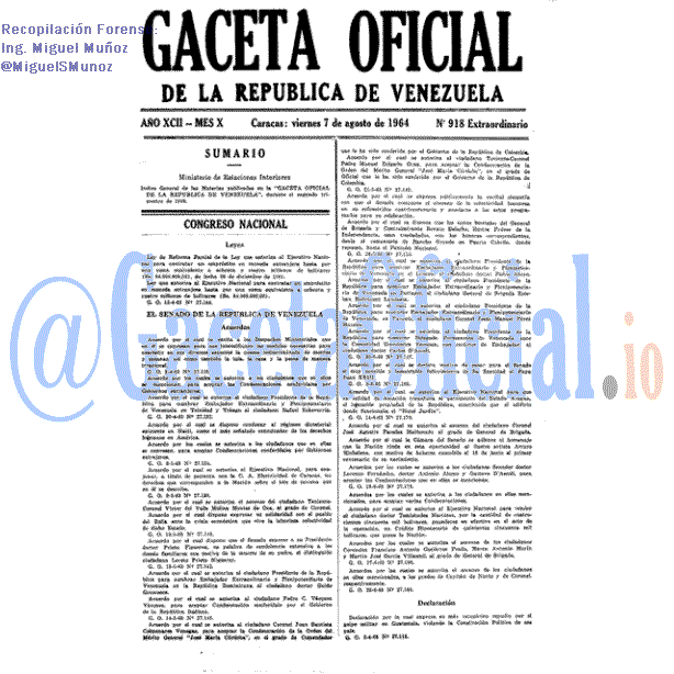 Gaceta Oficial 918 del 7 Agosto 1964