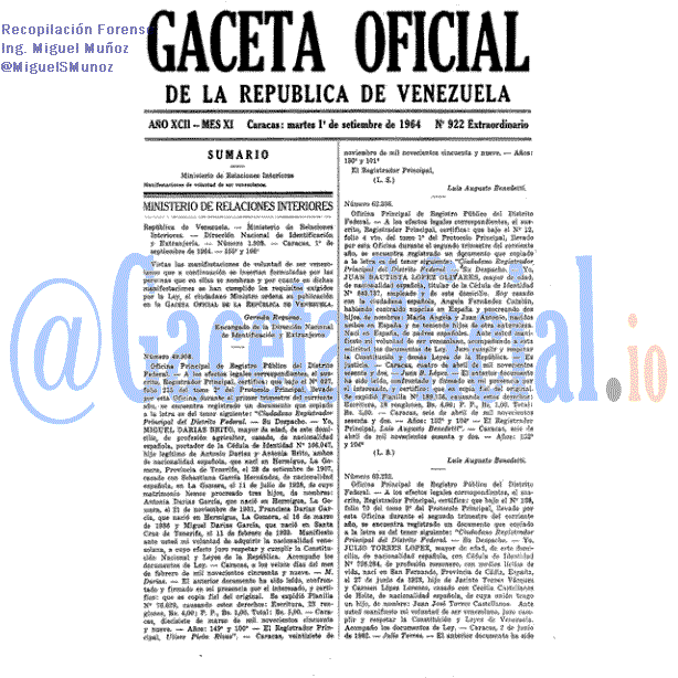 Gaceta Oficial 922 del 1 Septiembre 1964