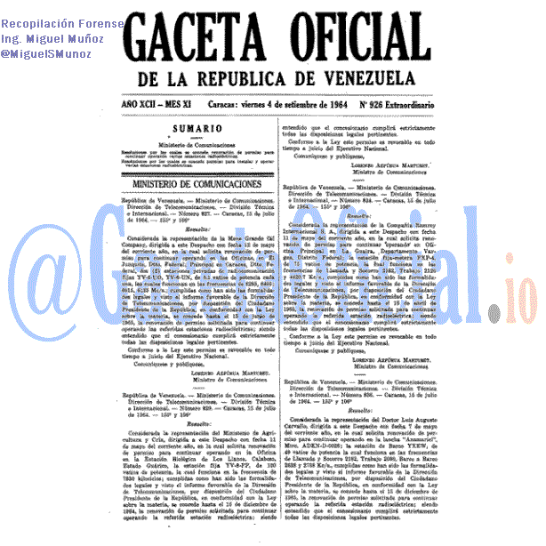 Gaceta Oficial 926 del 4 Septiembre 1964
