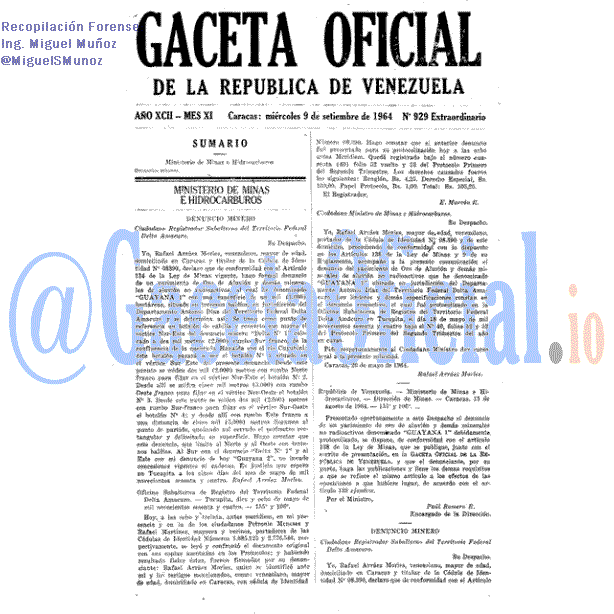Gaceta Oficial 929 del 9 Septiembre 1964