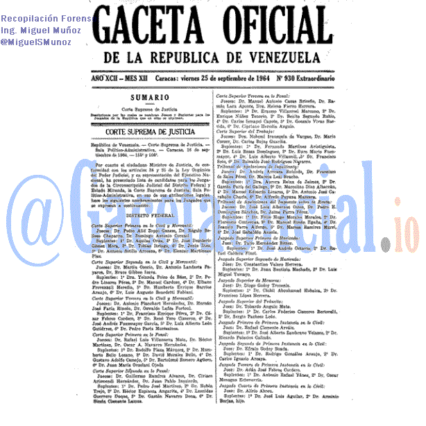 Gaceta Oficial 930 del 25 Septiembre 1964