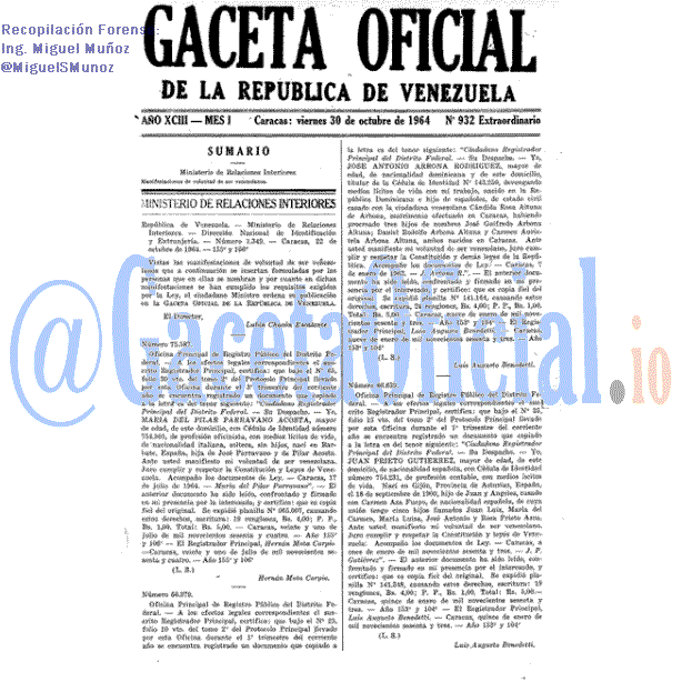 Gaceta Oficial 932 del 30 Octubre 1964
