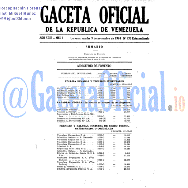 Gaceta Oficial 933 del 3 Noviembre 1964