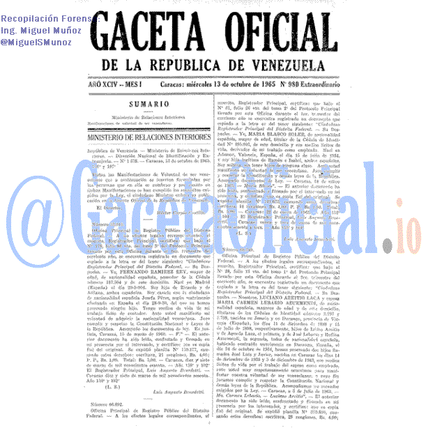 Gaceta Oficial 980 del 13 Octubre 1965
