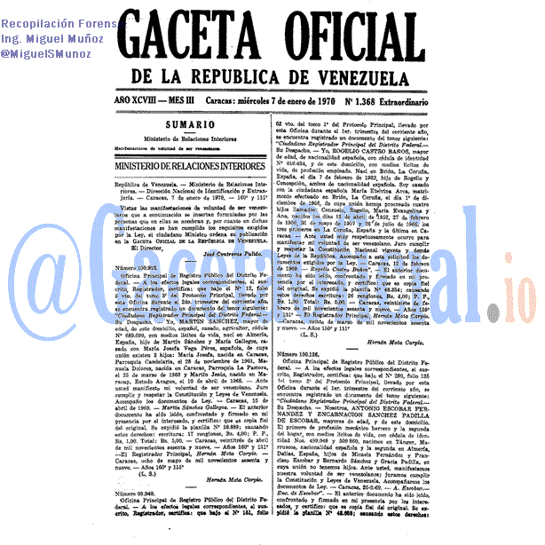 Gaceta Oficial 1368 del 7 Enero 1970