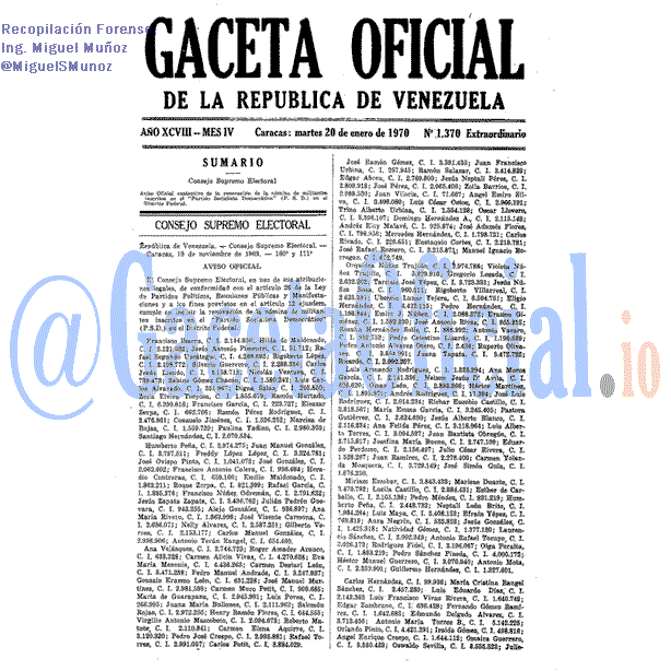 Gaceta Oficial 1370 del 20 Enero 1970