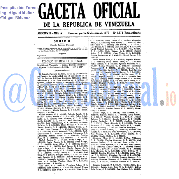 Gaceta Oficial 1371 del 22 Enero 1970