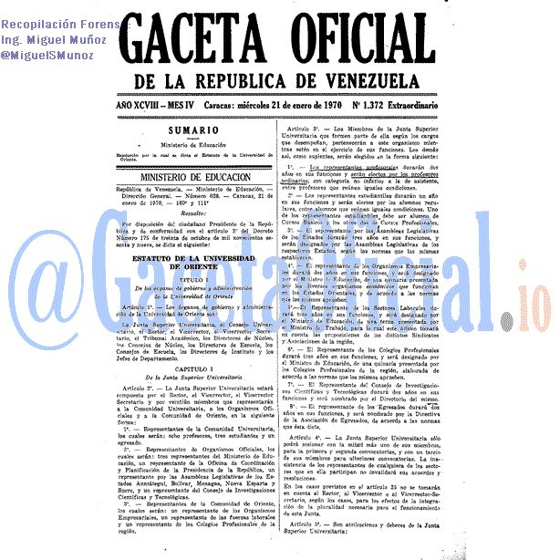 Gaceta Oficial 1372 del 21 Enero 1970