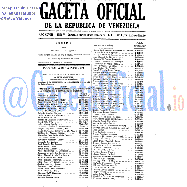 Gaceta Oficial 1377 del 19 Febrero 1970
