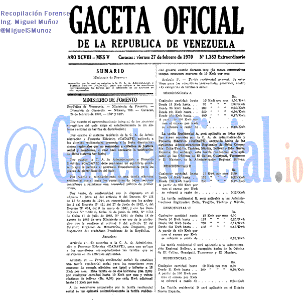 Gaceta Oficial 1383 del 27 Febrero 1970