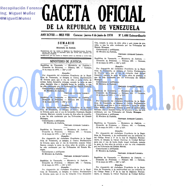 Gaceta Oficial 1406 del 4 Junio 1970