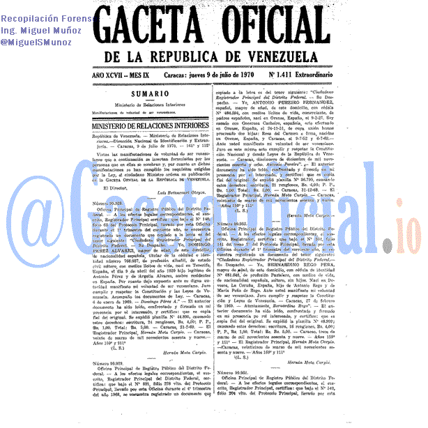 Gaceta Oficial 1411 del 9 Julio 1970