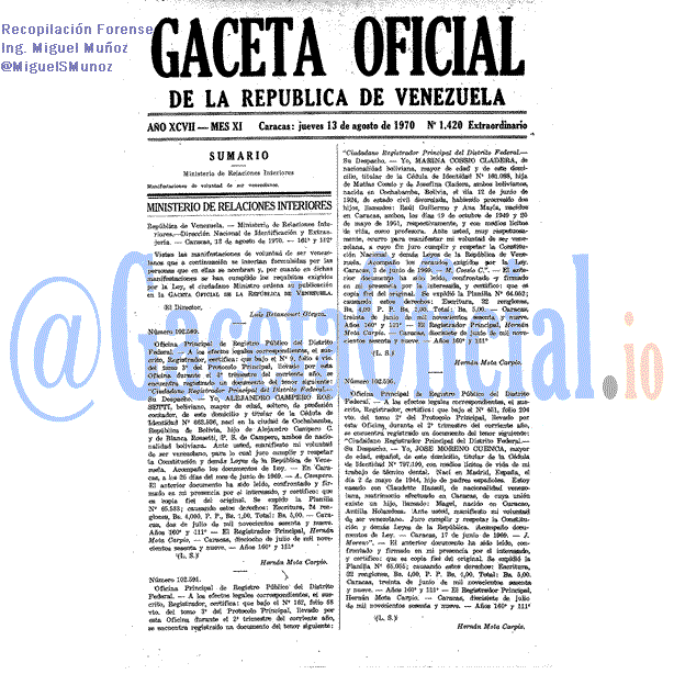 Gaceta Oficial 1420 del 13 Agosto 1970