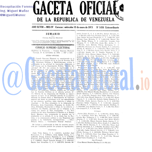 Gaceta Oficial 1456 del 13 Enero 1971