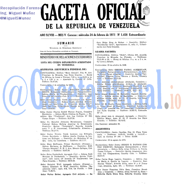Gaceta Oficial 1458 del 24 Febrero 1971