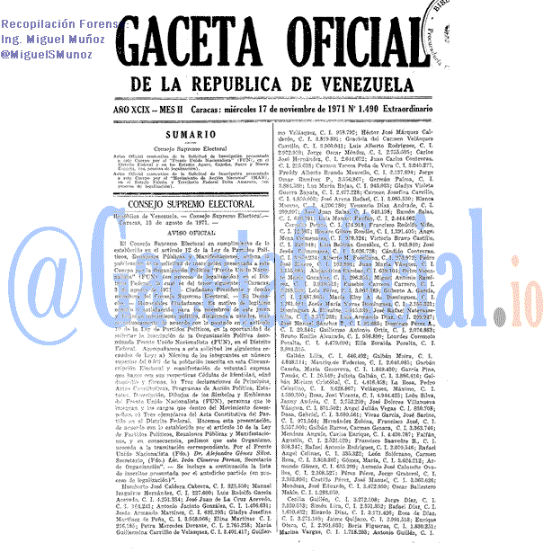 Gaceta Oficial 1490 del 17 Noviembre 1971